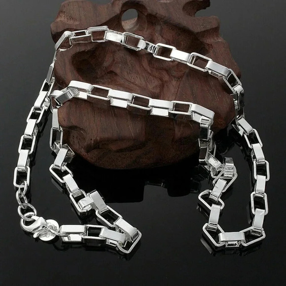 925 Sterling Silver Box Chain Link Necklace 5 mm - Picture 5 of 7